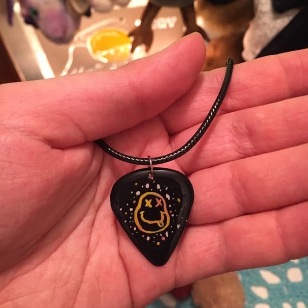 Hand painted guitar pick necklace